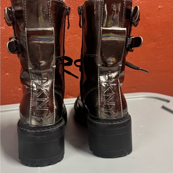 Dkny Shoes - DKNY Metallic Silver Combat Boots